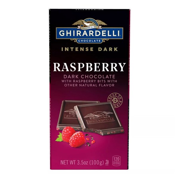 GHIRARDELLI INTENSE DARK CHOCOLATE RASPBERRY RADIANCE 3.5 OZ BAR
